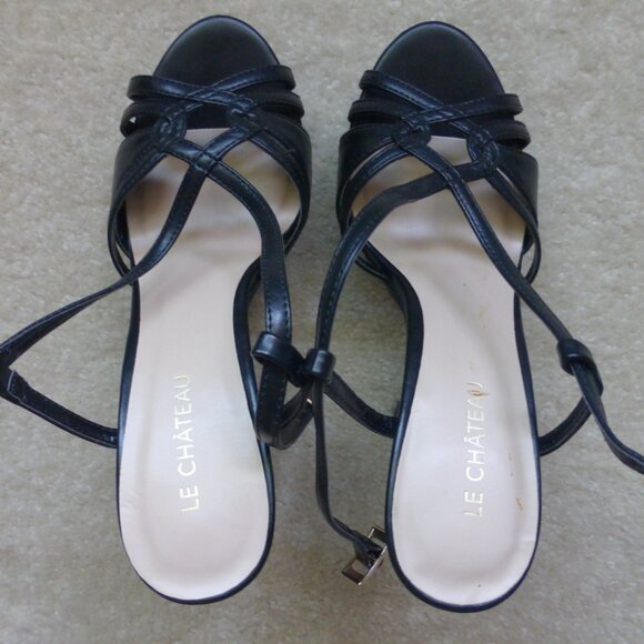 LE CHATEAU black strappy chunky platform heels - Picture 3 of 9